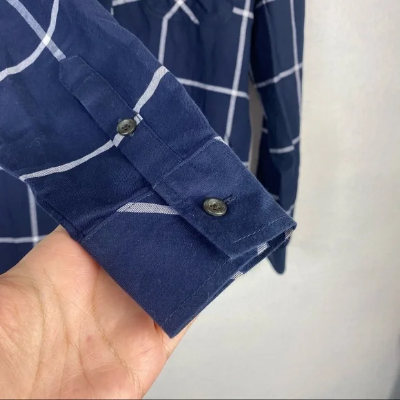 Athleta Brand Plaid Pullover Blouse Sz S Navy - Picture 3 of 4
